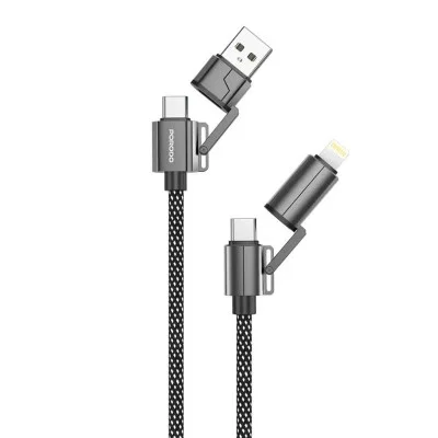 Porodo 4 Cables In 1 Aluminum Fast Charger Wire - Black